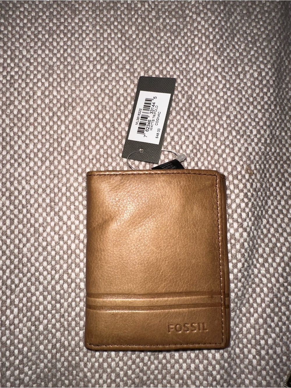 Fossil Tan Leather Trifold Wallet with ID Window